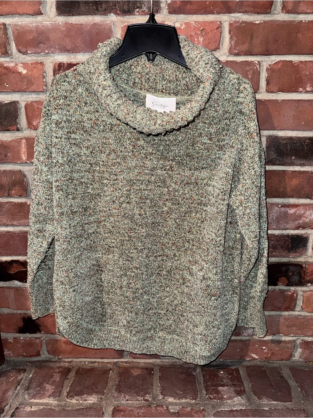 Jessica Simpson Speckled Sage Cowl Neck Sweater